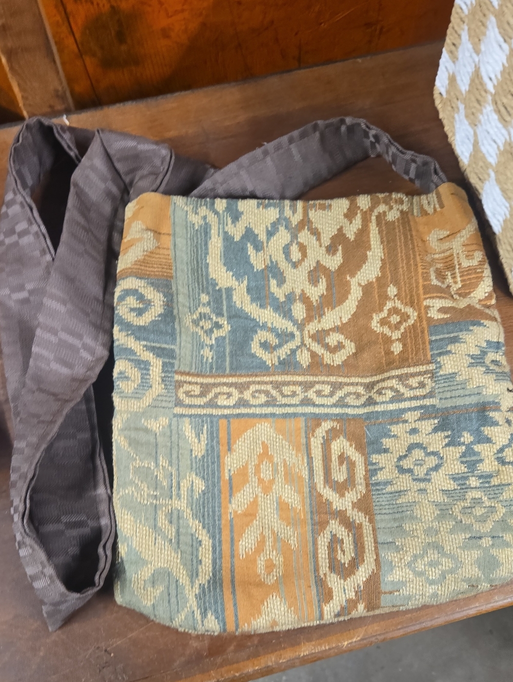 Bohemian Patchwork Crossbody Bag in Teal & Tan
